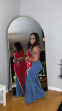 EVE Denim Patchwork Sleeveless Wide Leg Pants 2 Piece Set TE-4733