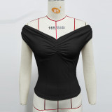 EVE One Shoulder Pleated Solid Color Tops GZJF-ZJ2598
