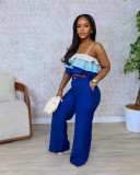 EVE Sexy Wrap Chest Ruffles Sling Tops Pants Suit QODY-6056