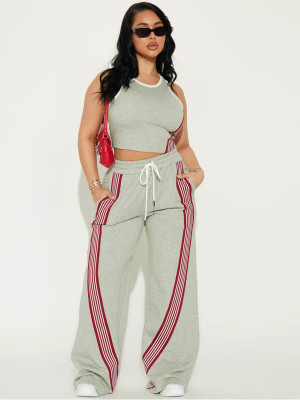 EVE Casual Stripe Patchwork Sleeveless Two Piece Pants Set FENF-6026