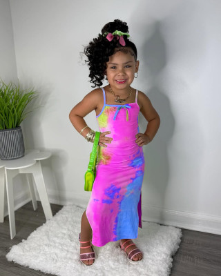EVE Kids Girl Tie Dye Print Knits Sling Dress GYAY-8114