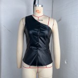 EVE Single-breasted PU Leather Slash Shoulder Vest GPBY-17141