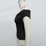 EVE One Shoulder Pleated Solid Color Tops GZJF-ZJ2598
