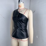EVE Single-breasted PU Leather Slash Shoulder Vest GPBY-17141