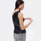 EVE Single-breasted PU Leather Slash Shoulder Vest GPBY-17141
