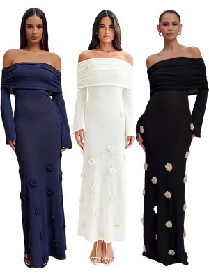 EVE One Shoulder Knits Long Sleeve Maxi Dress OD-8732
