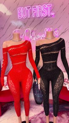 Pre Order: About 7 work days shipping Hot Drill Single Shoulder Long Sleeve Jumpsuit YUEM-23150