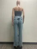 EVE Sexy Wrap Chest Ruffled top +Pants Demim Suit GZCF-30019