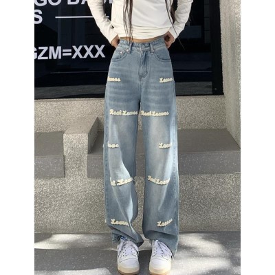 EVE Letter Embroidered Straight Leg Jeans GZCF-AL695163768957