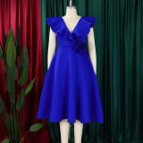EVE Plus Size V Neck Ruffles Big Swing Midi Dress GATE-565