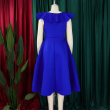 EVE Plus Size V Neck Ruffles Big Swing Midi Dress GATE-565