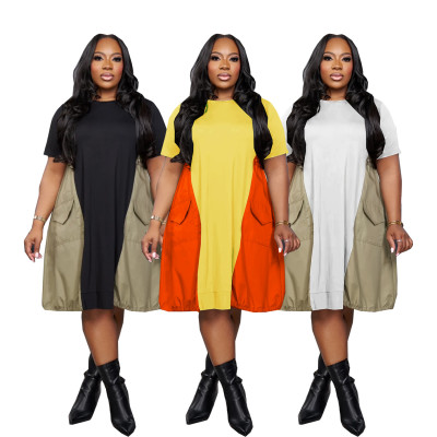 EVE Plus Size Color Block Patchwork Midi Dress SFY-667