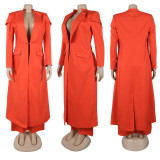 EVE Plus Size Solid Color Long Blazer Pants Suit NY-10968