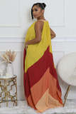 EVE V Neck Contrast Color Loose Sleeveless Maxi Dress SFY-673