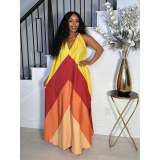 EVE V Neck Contrast Color Loose Sleeveless Maxi Dress SFY-673