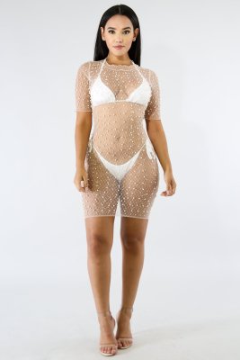 EVE Sexy See-through Mesh Beaded Beach Club Dress (No Underwear)NY-9001