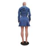 EVE Casual Washed Denim Zipper Skirt Suit TR-1325