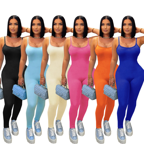 EVE Solid Color Sling Backless Skinny Jumpsuit SFY-687