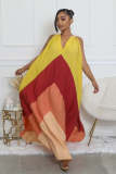 EVE V Neck Contrast Color Loose Sleeveless Maxi Dress SFY-673