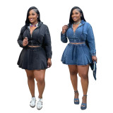 EVE Casual Washed Denim Zipper Skirt Suit TR-1325