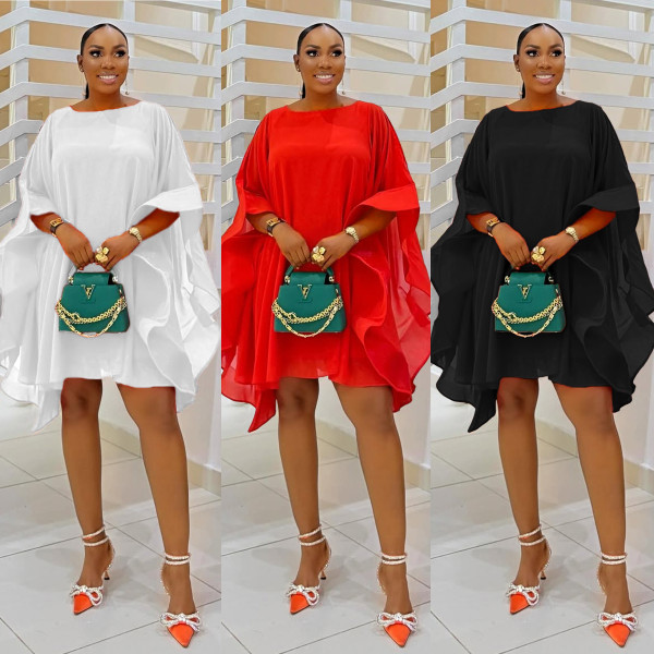 EVE Plus Size Chiffon Solid Loose Cape Dress NY-3536NY-3536