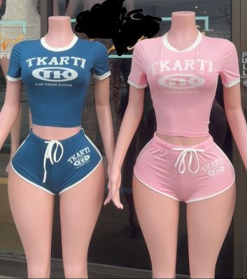 Pre Order: About 7 work days shipping Letter Print T Shirt Shorts Suit YUEM-2025401