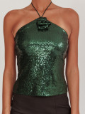 EVE Sexy Sequin Backless Tie Up Tank Tops OD-8733