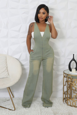 EVE Washed Denim Halter Wide Leg Jumpsuit  LX-6993