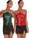 EVE Sexy Sequin Backless Tie Up Tank Tops OD-8733
