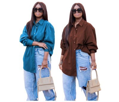 EVE Plus Size Single Breasted Solid Color Cardigan Shirt QYXZ-9951