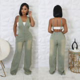 EVE Washed Denim Halter Wide Leg Jumpsuit  LX-6993