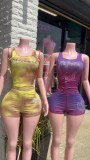 Pre Order: About 7 work days shipping Print Sleeveless Two Piece Shorts Set YUEM-30013