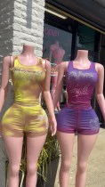 Pre Order: About 7 work days shipping Print Sleeveless Two Piece Shorts Set YUEM-30013