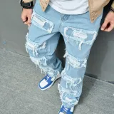 EVE Men's Fashion Denim Holes Pencil Jeans GWBM-3019