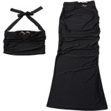 EVE Sexy Halterneck Solid Color Two Piece Skirts Set XEF-K24S65134