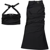 EVE Sexy Halterneck Solid Color Two Piece Skirts Set XEF-K24S65134