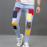 EVE Men's Color Block Patchwork Skinny Jeans GWBM-639
