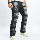 EVE Men's Vintage Cat Whiskers Casual Straight Leg Jeans GWBM-4246