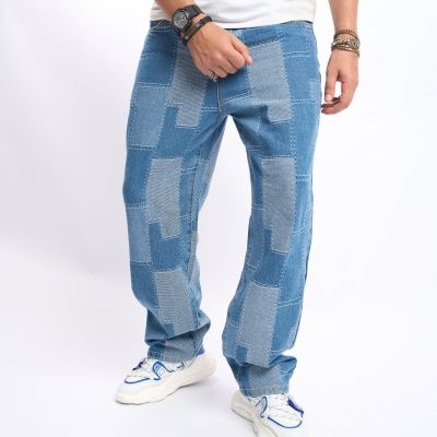 EVE Men's Color Block Loose Wide Leg Jeans GBBF-721