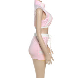 EVE Sexy Zipper Top Slim Package Hip Short Skirt Suit XEF-K25S65230