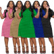 EVE Plus Size Zipper Solid Color Short Sleeve Midi Dress NNWF-8070