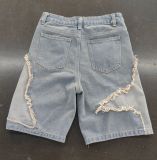 EVE Star Tassl Raw Edge Loose Straight Denim Shorts GSMJ-6994