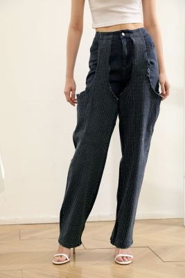 EVE Irregular Hollow Out Hot Drill Jeans YMEF-52095