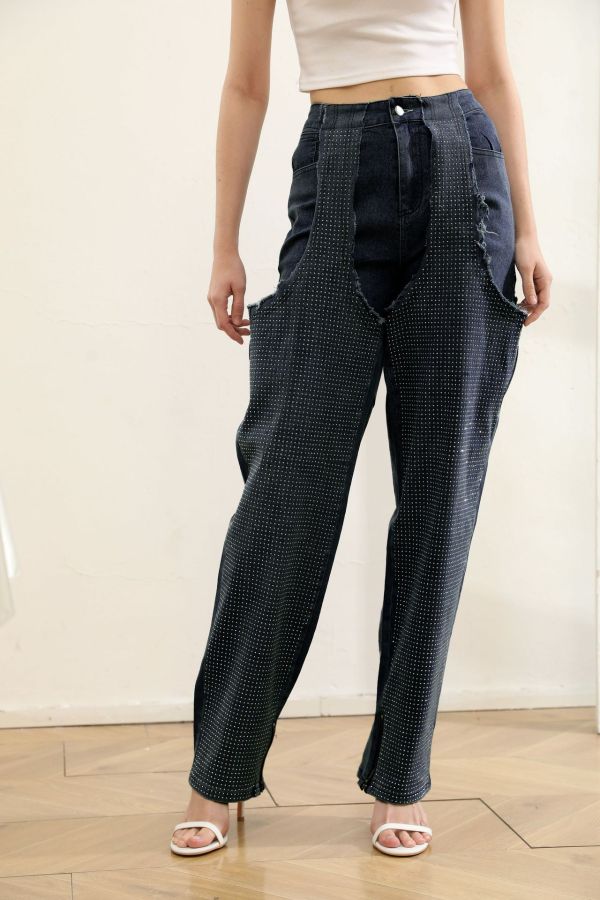 EVE Irregular Hollow Out Hot Drill Jeans YMEF-52095