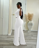 EVE Solid Color Short Sleeve Tops Wide Leg Pants Suit QXLB-10129