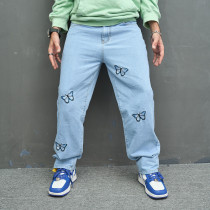EVE Men's Vintage Butterfly Embroidery Casual Loose Jeans GBBF-174