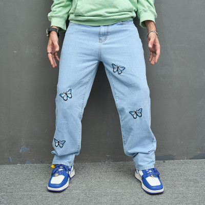 EVE Men's Vintage Butterfly Embroidery Casual Loose Jeans GBBF-174