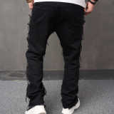 EVE Men's Solid Color Loose Tassel Jeans GBBF-705