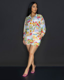 EVE Print Long Sleeve Shirt Two Piece Short Set TE-4732