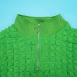 EVE Plus Size Zipper Solid Color Short Sleeve Midi Dress NNWF-8070